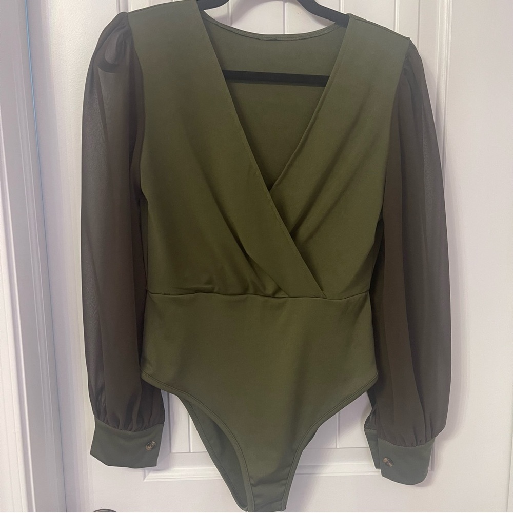 Army Green Long Sleeved Bodysuit